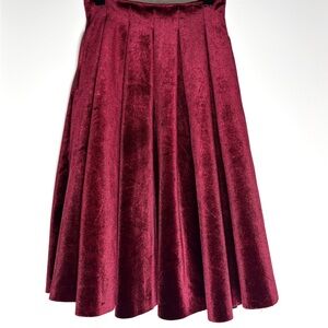 Maje Burgundy Velvet Pleated Skirt | French Designer Midi